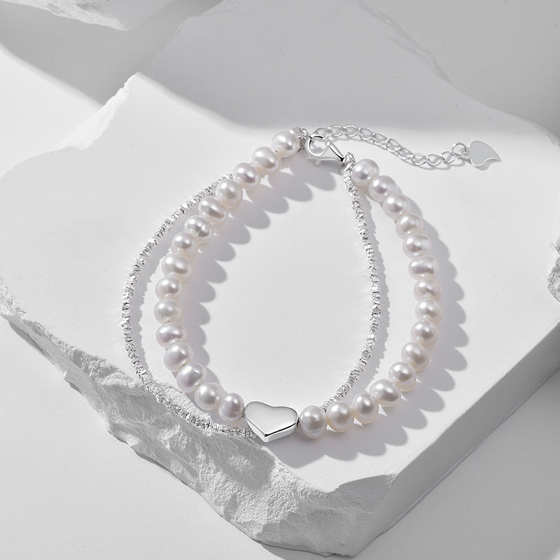 Shimmering Pearl & Silver Layered Bracelet