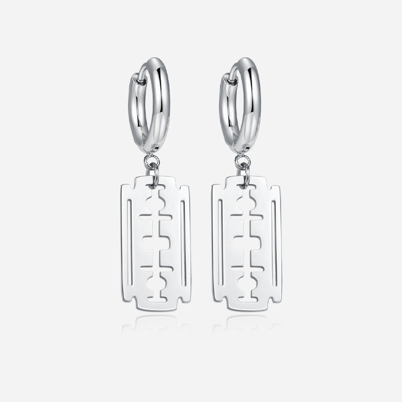 Silver-Tone Geometric Drop Hoop Earrings