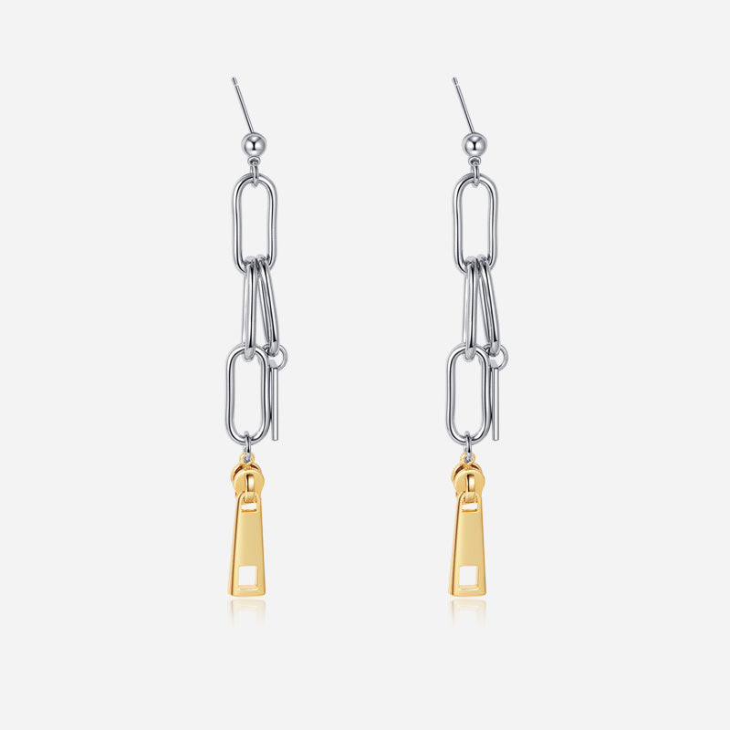 Two-Tone Geometric Chain Drop Earrings – Stainless Steel