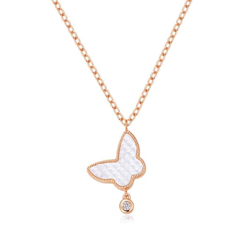 Rose Gold-Tone Butterfly Necklace with Mother-of-Pearl