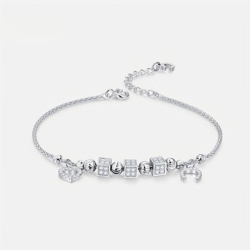 Moon & Heart Charm Silver Bracelet