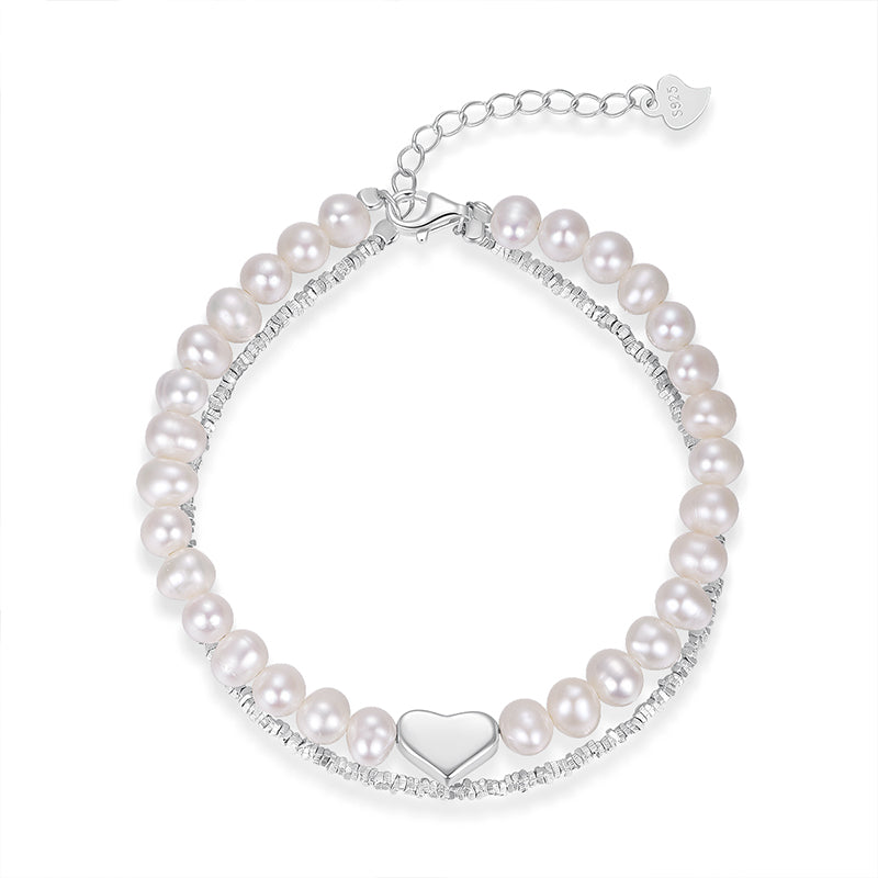 Shimmering Pearl & Silver Layered Bracelet