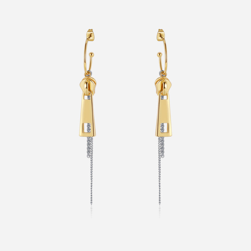 Two-Tone Geometric Chain Drop Earrings – Stainless Steel