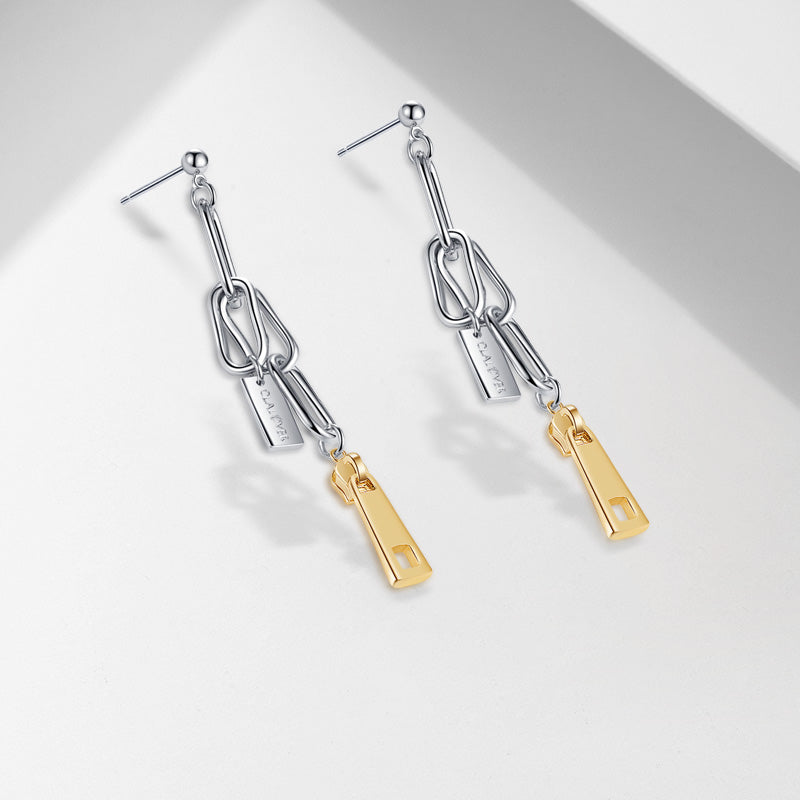 Two-Tone Geometric Chain Drop Earrings – Stainless Steel