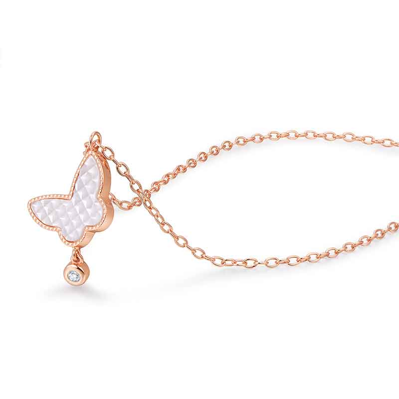 Rose Gold-Tone Butterfly Necklace with Mother-of-Pearl