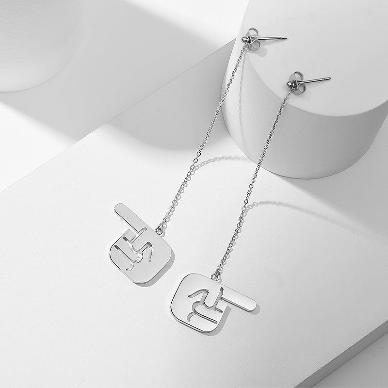 Geometric Long Chain Drop Earrings – Stainless Steel
