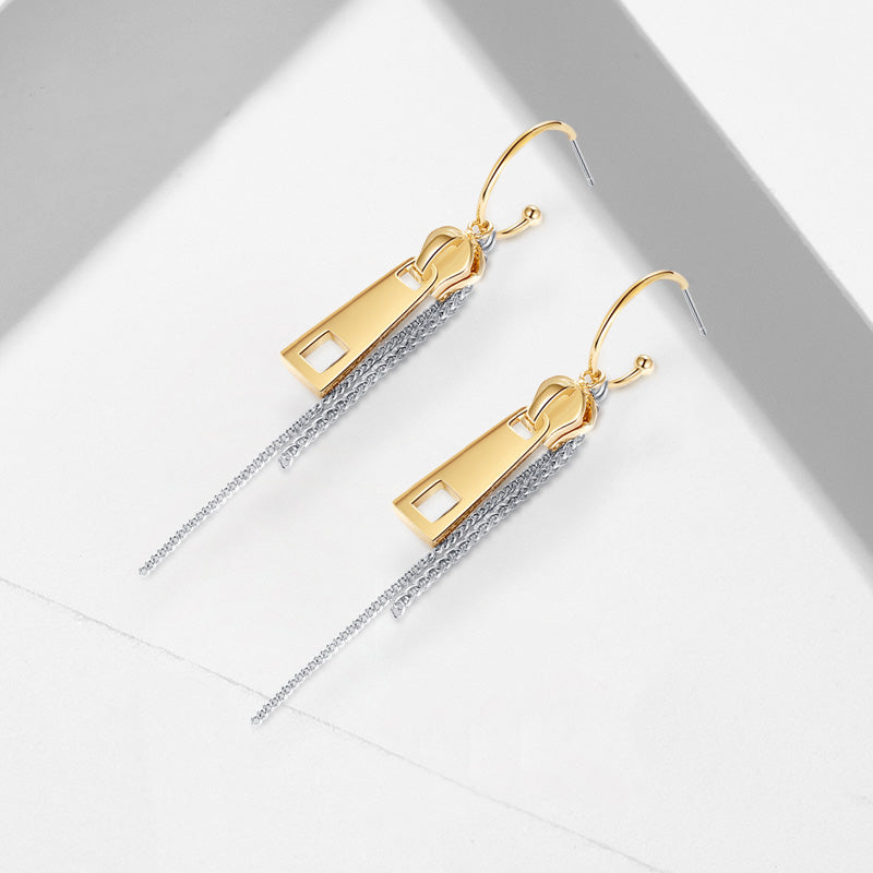 Two-Tone Geometric Chain Drop Earrings – Stainless Steel