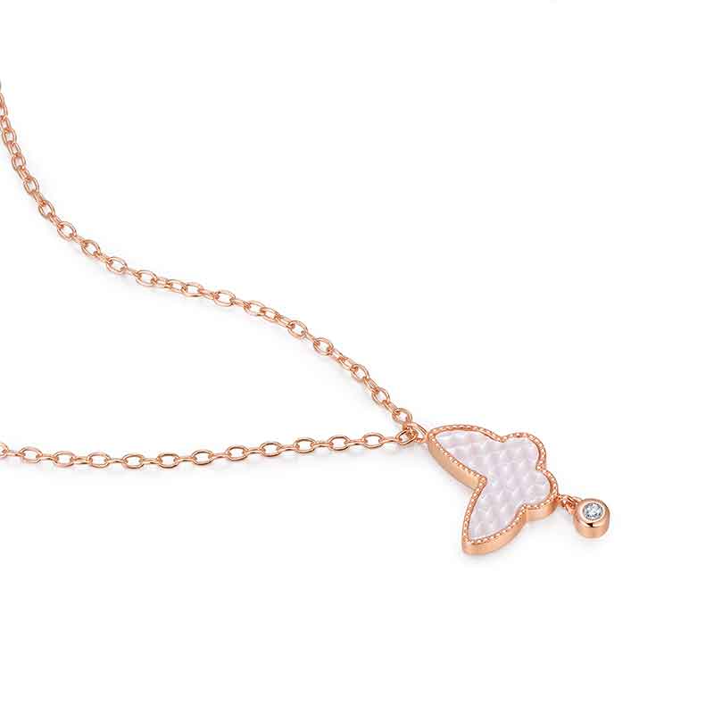 Rose Gold-Tone Butterfly Necklace with Mother-of-Pearl