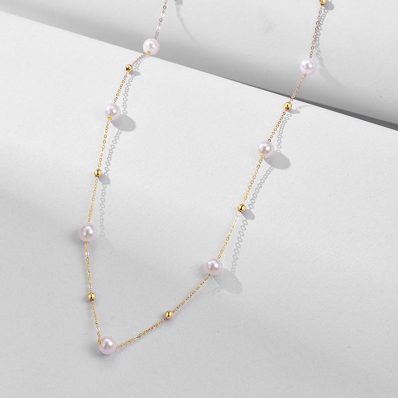 Pearl Beaded Gold-Tone Chain Necklace – Silver