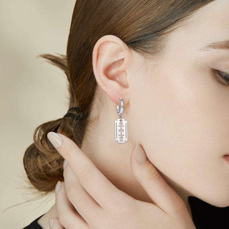 Silver-Tone Geometric Drop Hoop Earrings