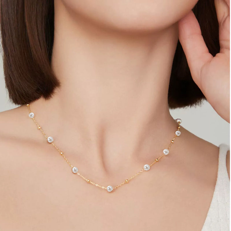 Pearl Beaded Gold-Tone Chain Necklace – Silver