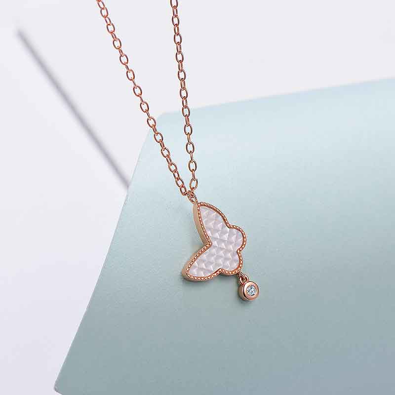 Rose Gold-Tone Butterfly Necklace with Mother-of-Pearl