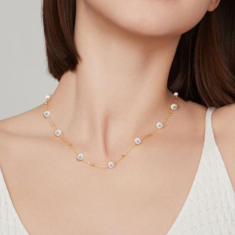 Pearl Beaded Gold-Tone Chain Necklace – Silver