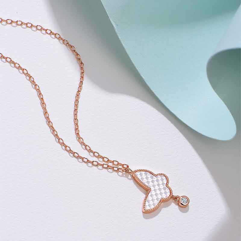 Rose Gold-Tone Butterfly Necklace with Mother-of-Pearl