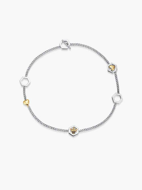 Bee & Heart Two-Tone Hexagon Necklace – Stainless Steel