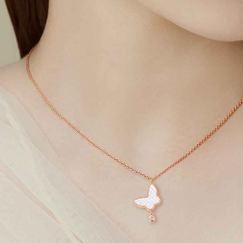 Rose Gold-Tone Butterfly Necklace with Mother-of-Pearl