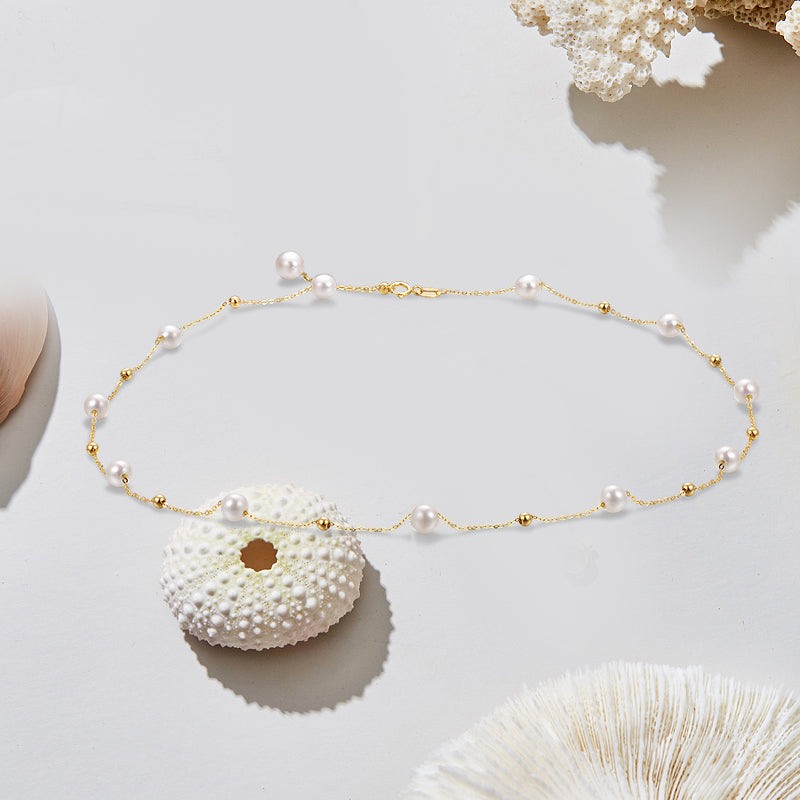 Pearl Beaded Gold-Tone Chain Necklace – Silver