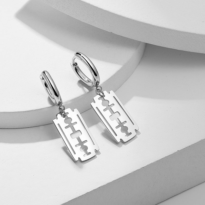 Silver-Tone Geometric Drop Hoop Earrings