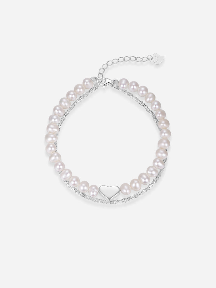 Shimmering Pearl & Silver Layered Bracelet