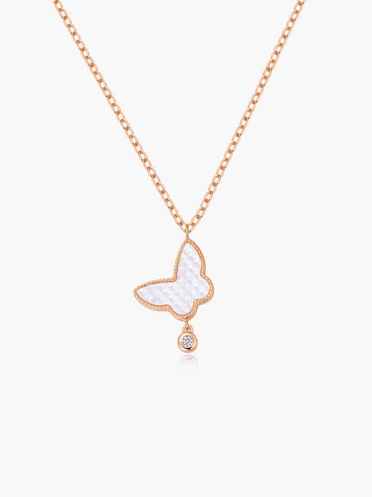 Rose Gold-Tone Butterfly Necklace with Mother-of-Pearl