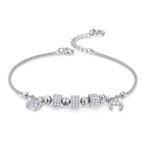 Moon & Heart Charm Silver Bracelet