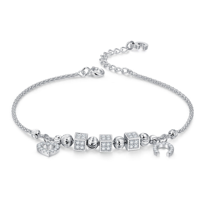 Moon & Heart Charm Silver Bracelet