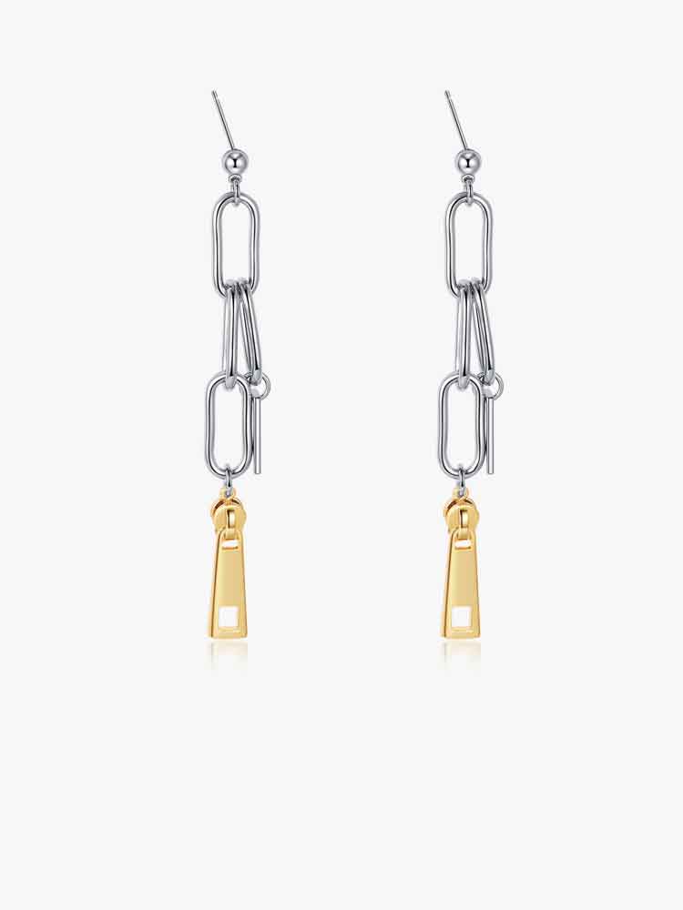 Two-Tone Geometric Chain Drop Earrings – Stainless Steel