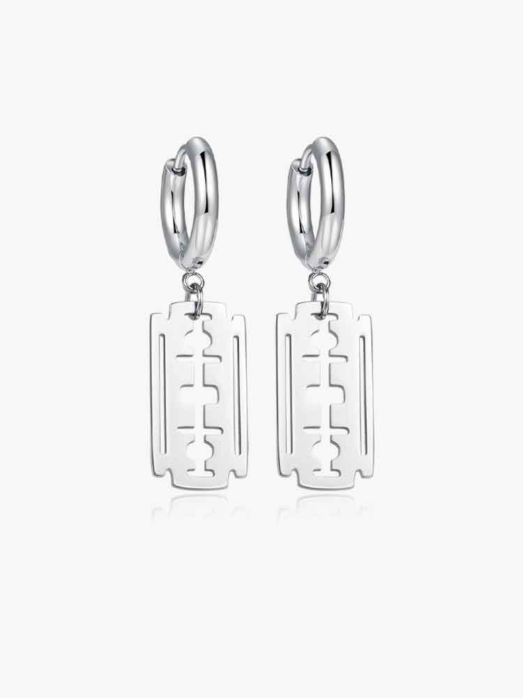 Silver-Tone Geometric Drop Hoop Earrings