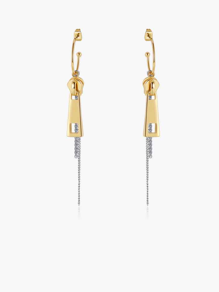 Two-Tone Geometric Chain Drop Earrings – Stainless Steel